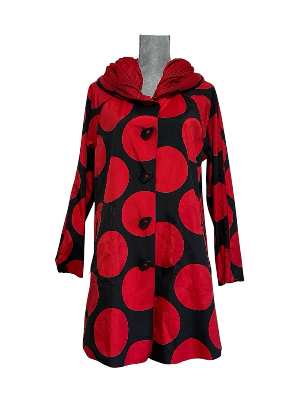 Froccella Reversible  Red & Black Polka Dot Hooded Coat